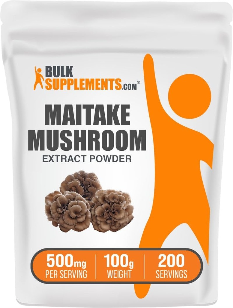 BulkSupplements.com Maitake Mushroom екстракт порошок - Maitake Mushroom Supplement Superfood Supplement - Gluten Free, 500mg на сервірування, 100g (3.5 oz) (Pack of 1)