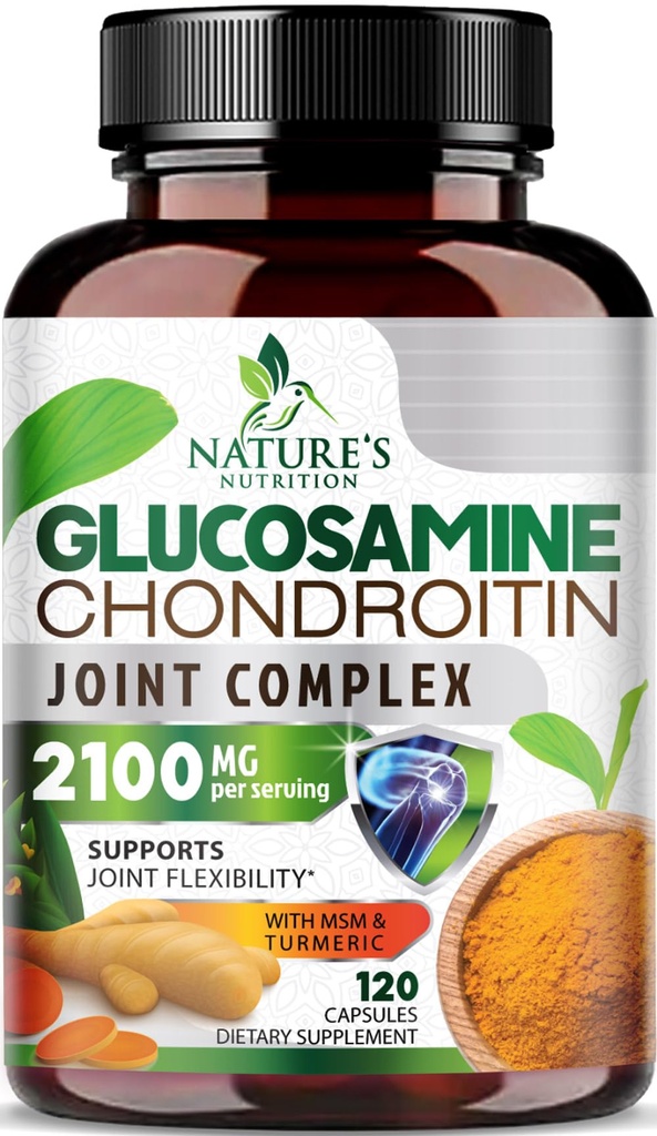 Glucosamine Chondroitin MSM - Triple Strength Joint Support Supplement for Joint Mobility and Cartilage Support For Men and Women - Glucosamine Supplements with Turmeric & Boswellia - 120 Capsules