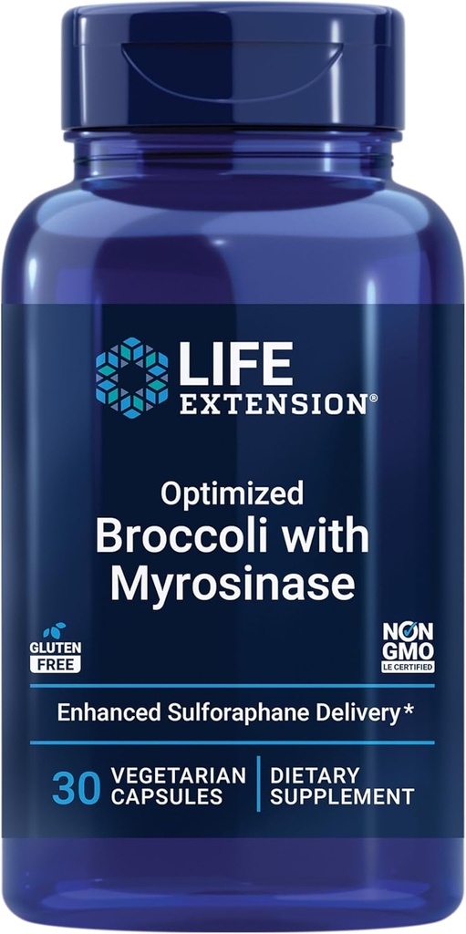 Life Extension-ek brokoli optimizatua Myrosinase, Liver eta Detox gehigarriekin, Bioavailable aurreratua, Once-GMO, Vegetarian, Gluten-Free, 30 kapsula