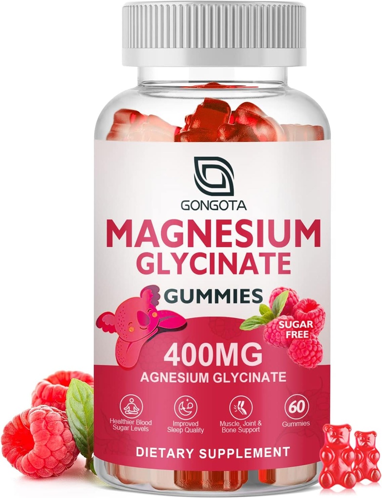 Magnesium Glycinate Gummies 400 mg ja 100 mg yhdistelmä magnesium - kelated magnesium Kalium täydentää D-vitamiini, B6 tukee rauhoittaa, uni, muisti ja lihaskramppeja, sokeriton - 60 Gummies