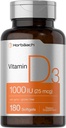 Horbäach Vitamin D3 1000IU (25mcg) Softgele | 180 Count | Hohe Potenzformel | Non-GMO & Gluten Kostenlose Ergänzung