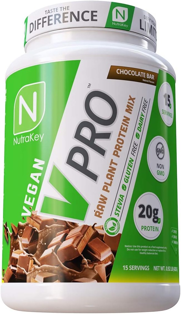 NutraKey V-Pro, Raw Plant Protein Powder, Organic, Vegan, Low Carb, Gluten Free 20g Protein (Chocolate) 2-Pound