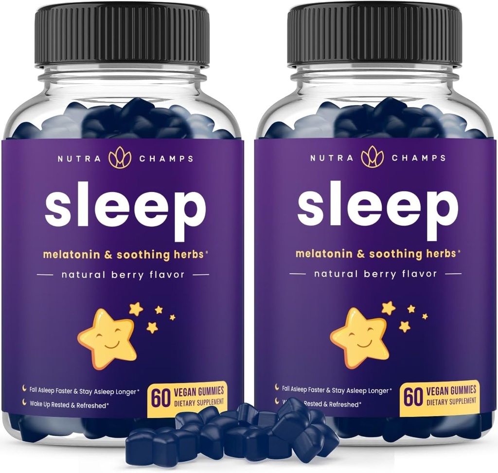 NutraChamps Sleep Gummies pour Adultes et Enfants, Mélatonine Gummies avec Camomille, Valerian & L Theanine, Vegan Childrens Melatonin 3mg, 1,5 mg, ou 6mg (paquet de 2, 120 Gummy)