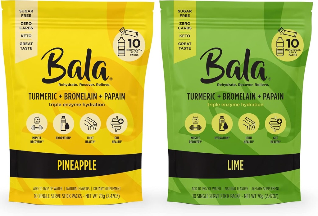 BALA Powder Packets, Sugar Free, Hydration Mix for Gut Health, Natural Flavors, 20 Pack Bundle