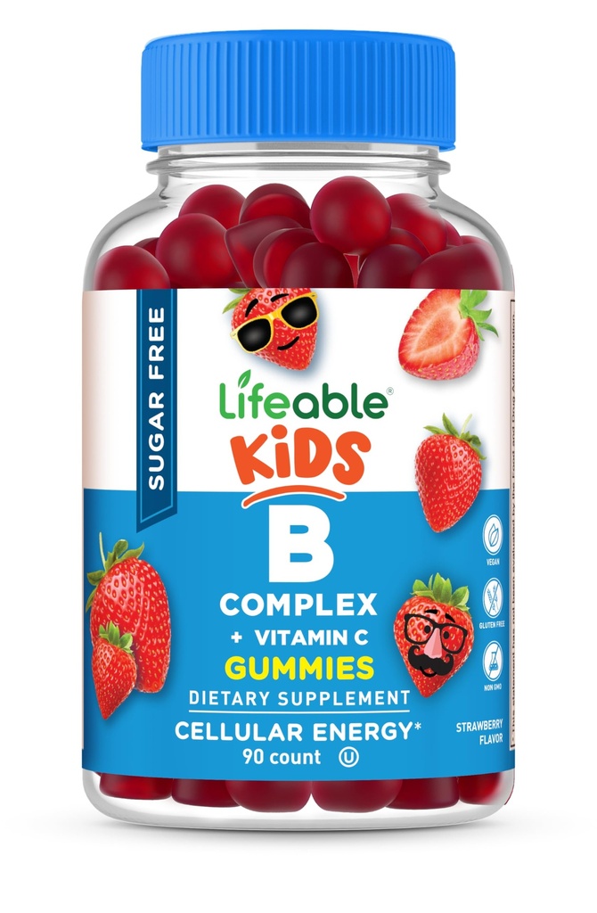 Lifeable Sugar Free Vitamin B Complex for Kids | B-Complex with Vitamin C | Great Tasting VIT B Complex Vitamins | Energy and Nerve Support | Kids B Vitamins Complex for Boys and Girls | 90 Gummies