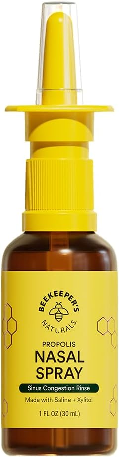 Beekeeper's Naturals Nasal Spray för vuxna med Propolis, Xylitol & Saline, Clears Nasal Congestion, Moisturizes Sinus Canal, & Decongest Sinus Cavities, 1 fl oz