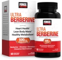 FORCE FACTOR Ultra Berberine, Berberine Addition with 500mg Berberine HCl Plus Cromium & Canel Bark Extract to support Метаболизъм & Daily Wellness, Non- GMO, Gluten Free, 60 Зеленчукови капсули