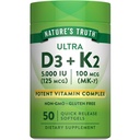 Nature's Truth Vitamin K2 MK7 Complex | 100 mcg | 50 Softgels | with D3 | Non-GMO & Gluten Free Supplement