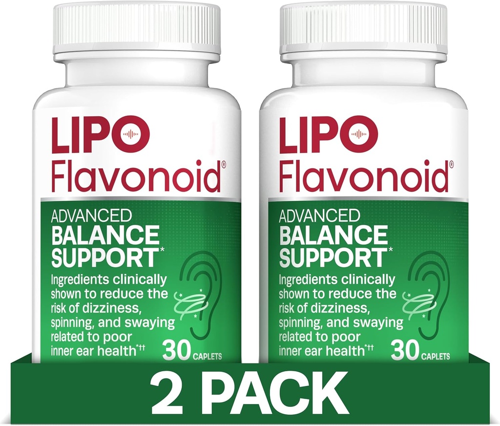 Lipo- Flavonoid Balance Support til Vertigo & Svimmelhed Relief - Klinisk - Testet Formel med Ginkgo Biloba & Vitamin D & B Complex - Indre Øre Sundhed & Balance Support - 30 - Tæl - 2 - Pack