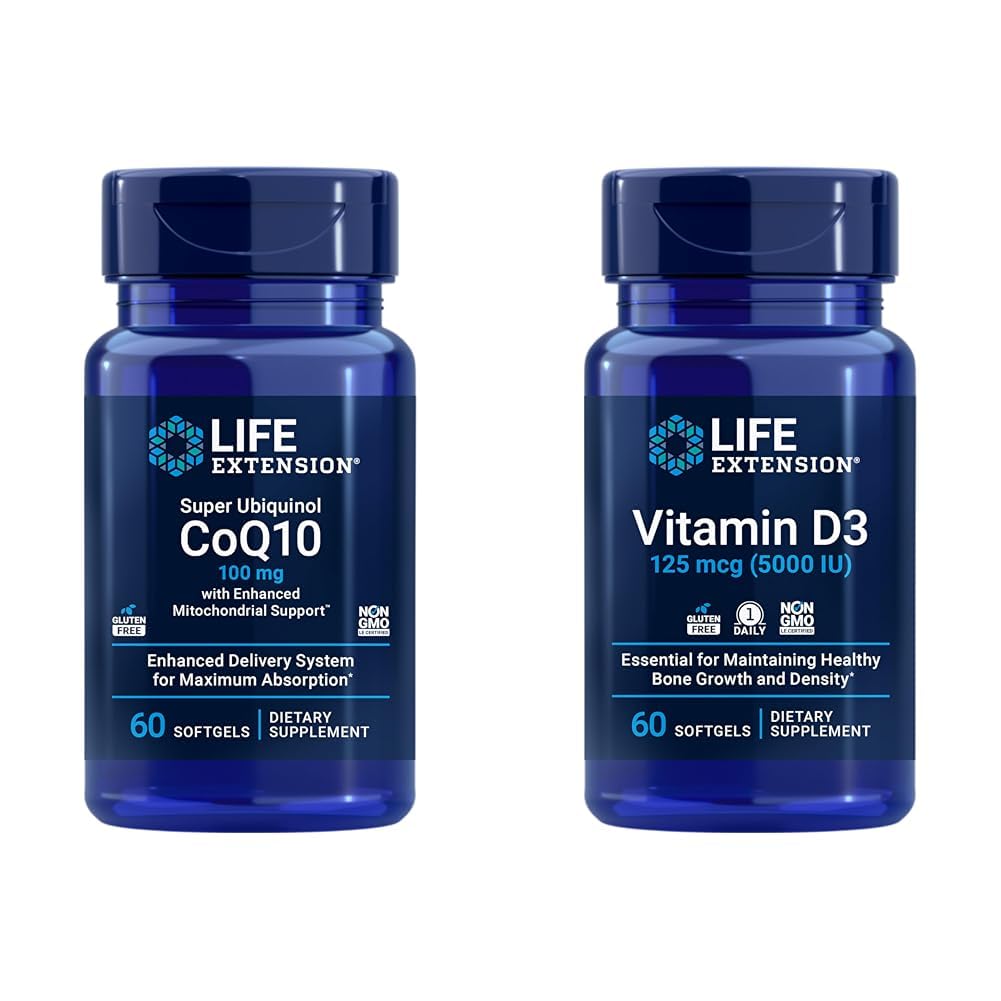 Life Extension Super Ubiquinol CoQ10 with Enhanced Mitochondrial Support & Vitamin D3 125 mcg (5000 IU), Bone Health