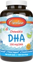 Carlson - Kid's Chewable DHA, 100 mg DHA, Hjerne Helse, Visjon funksjon, vekst og utvikling, Orange, 180 Chewable Softgels