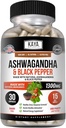 Kaya Naturals Ashwagandha Root with Black Pepper | 최대 강도 1300mg Adaptogen Supplement, Support Adrenal, Glandular Health, Mood Relief, Focus, Energy & Vitality for Men & Women
