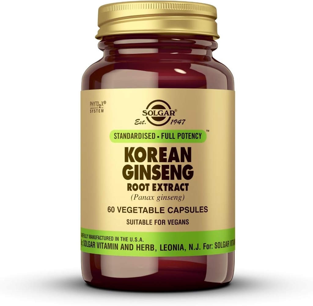 Solgar coreana Ginseng Root Extract, 60 Vegetable Capules - Suport estàndard, tota Potència (FP) - No-GMO, Vegan, Guten Free, Dary Free, Koher - 60 Servings