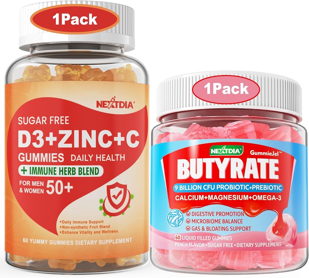 Χωρίς ζάχαρη Βιταμίνη C + D3 + Gummies ψευδαργύρου για ενήλικες 50 + Butyrate Gummies με προβιοτικό + προβιοτικό + μεταβιοτικό