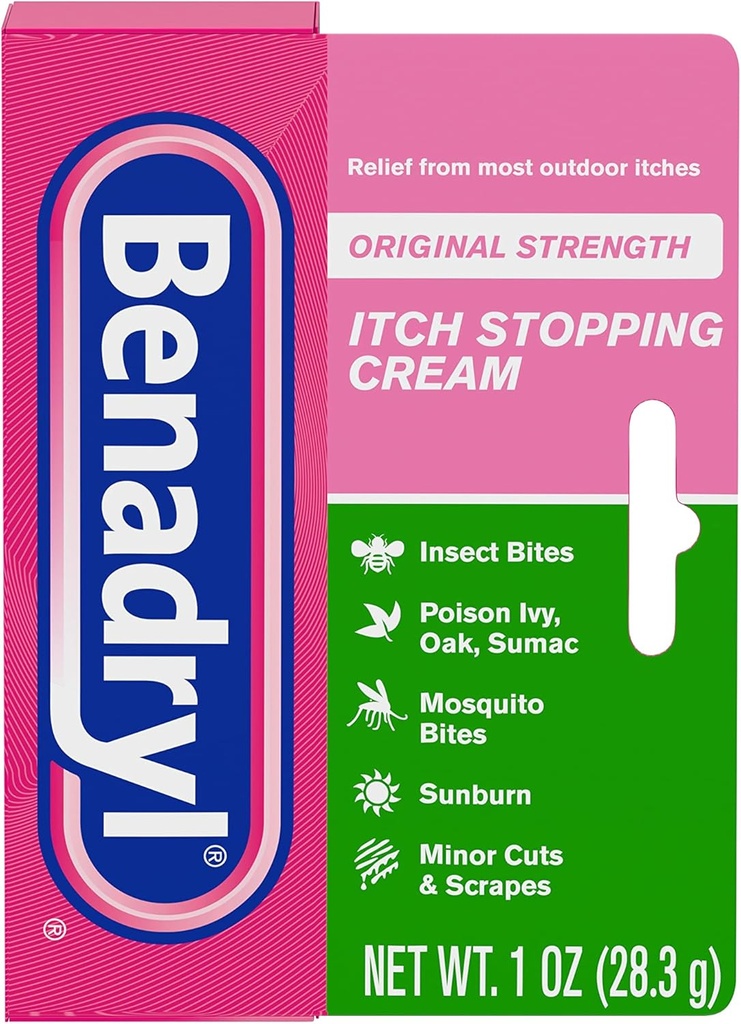 Benadryl Original Força Coceira parar Anti-Itch Cream, Difenidramina HCl Analgésico tópico & Zinc Acetato Proteção da pele, alívio da maioria Coceiras ao ar livre, 1 oz (Pacote de 6)