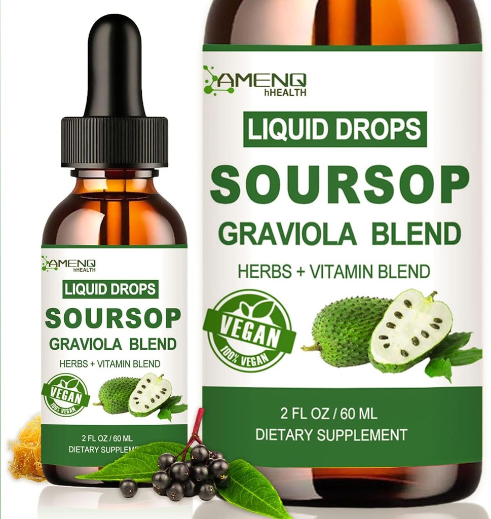 Soursop Gravoid Drops, Moursop Cuid Organik Ekstrak w / Sea Moss, Elderberry Vitamin C dan Zinc, 16- 1 Soursop Bitters Liquid untuk Dukungan Sel, Antioksidant dan Imune Dukungan 2 Fl / Oz