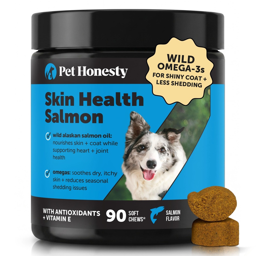 Wild Alaskan Salmon Oil for Dogs Omega 3 Fish Oil Chews - Skin + Coat Supplement for Itchy Skin Relief, Dry Skin, Hot Spots + Shedding Control - Supplements with Vitamin E + Vitamin C (Salmon, 90 Ct)