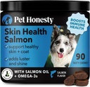 Жуки лосося Pet Honesty Skin Health - Рельеф зуда для собак, рыбий жир Омега-3 для собак, натуральное масло лосося для собачьих жвачек для здоровой кожи и шерсти, может уменьшить выпас, добавки рыбьего жира для собак - 90 Ct