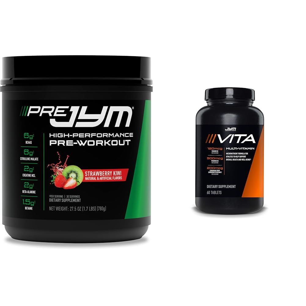 JYM Supplement Science PRE JYM 30 Servings - Strawberry Kiwi & tamin & Mineral Support, Vitamin A, C, B6, B12, E, K, Boron, Biotin, Potassium 60 Tablets