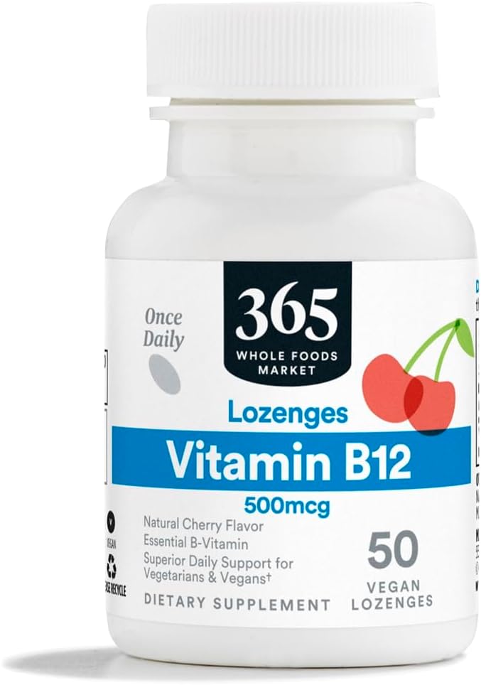 전체적인 음식 시장에 의하여 365, 비타민 B12 500mcg Lozenges, 자연적인 버찌 풍미, Vegan, 50 조사