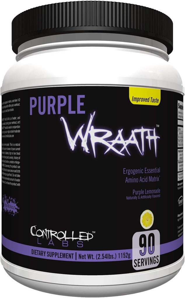 ControlLED LABS Purple Wraath, BCAA и EAA Aminomic Acid Допълнение, с издръжливост Blend Интра тренировка на прах, Оптимална издръжливост, фокус и Stamina (Лемонада, 90 сервис)
