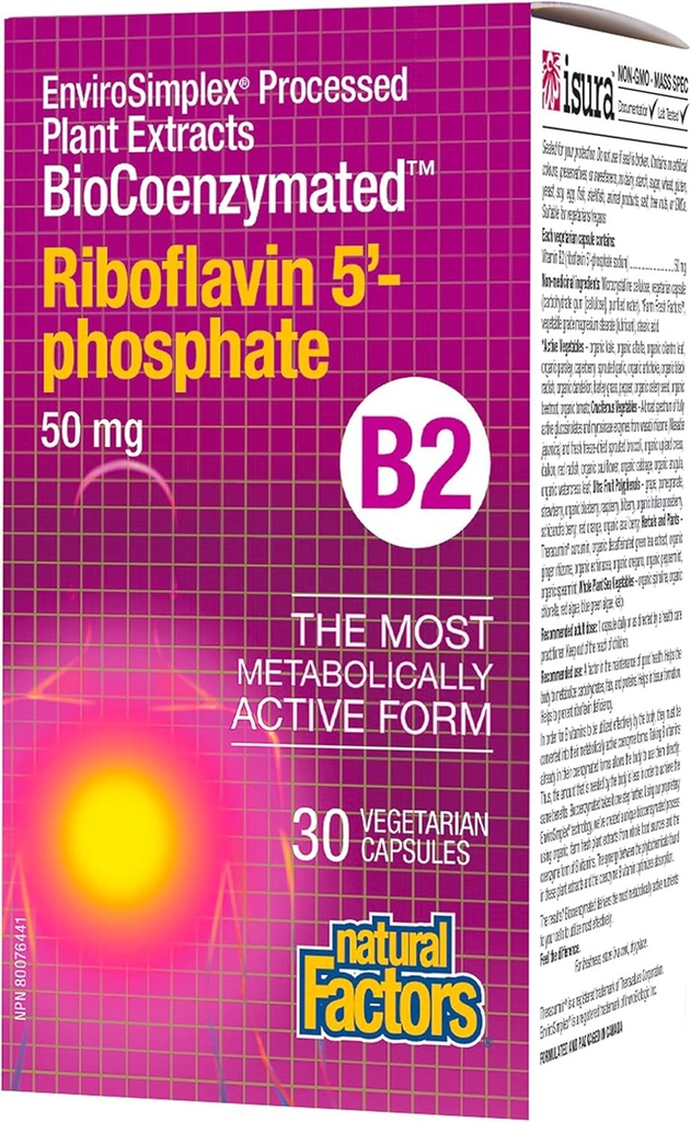 BioCoenzymatedRiboflavin5'-Phosphate 50mg dabas faktori 30 VegCaps