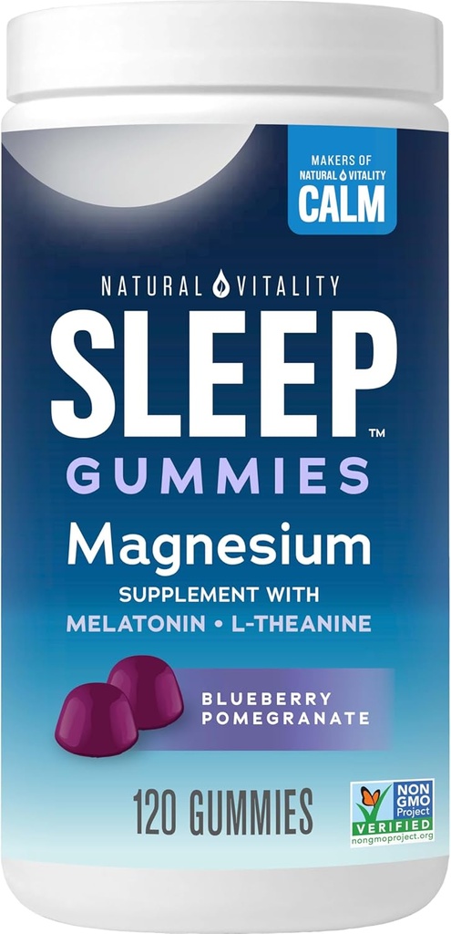 Natural Vitality SLEEP Gummies, Melatonin və L-Theanine, Vegan, Gluten Free ilə bilər, Sleep, Blueberry Pomegranate 120 Count
