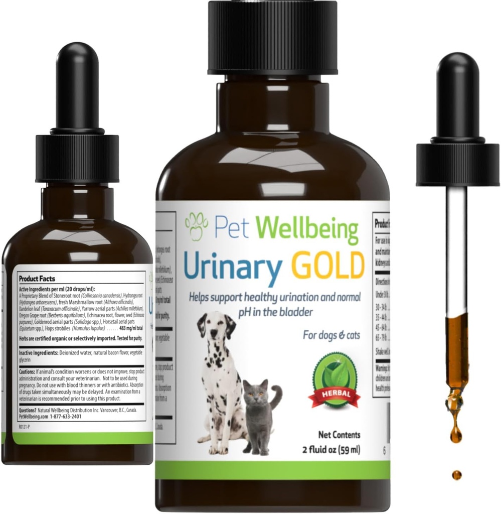 Petwelling Urinary Gold for Dogs - Vet-Formulated 多Herb Urinary Tract 支持 - Bladder 健康与尿道系统井 - 天然狗补充 - 液态公式 2 oz (59ml)