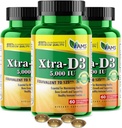 Amerika Medic & Science Xtra D3 Vitamin D 5000 IU (125 mcg) Kişi və Qadınlar üçün sholecalciferol əlavə (180 Qırmızımaq Softgels) 3pack üçün yaxşı yaxşı