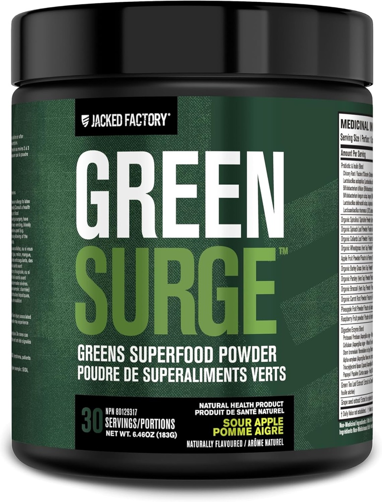 " Factory Green Surge Green Superfood Powder- Keto Friendly Greens Drink w/Spirulina, Wheat " Barley Grass, Organic Greens - Green Tea Extract, Probiotics " Digestive Enzymes - Sour Apple