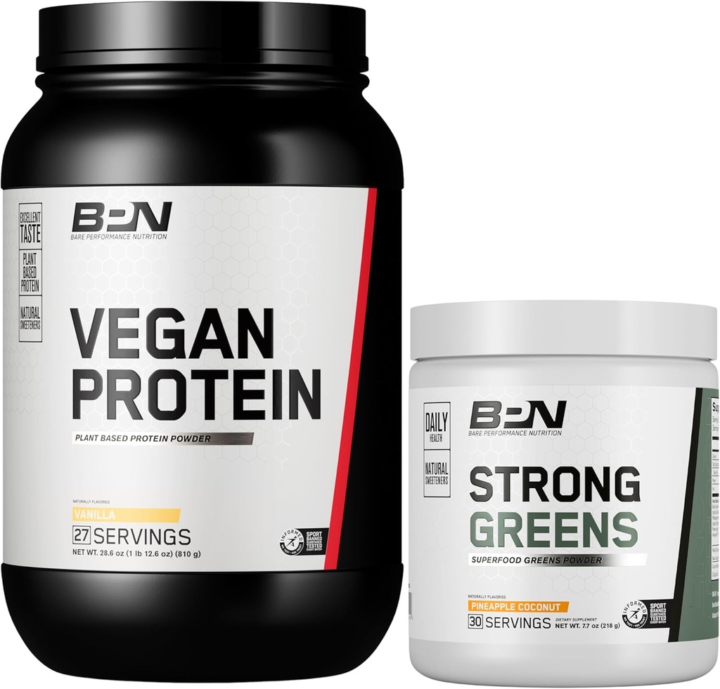 BARE VÝKONNOST VÝKONNOST BPN Vegan Vanilla Protein + Silné zelené ananasové kokosové pouzdro