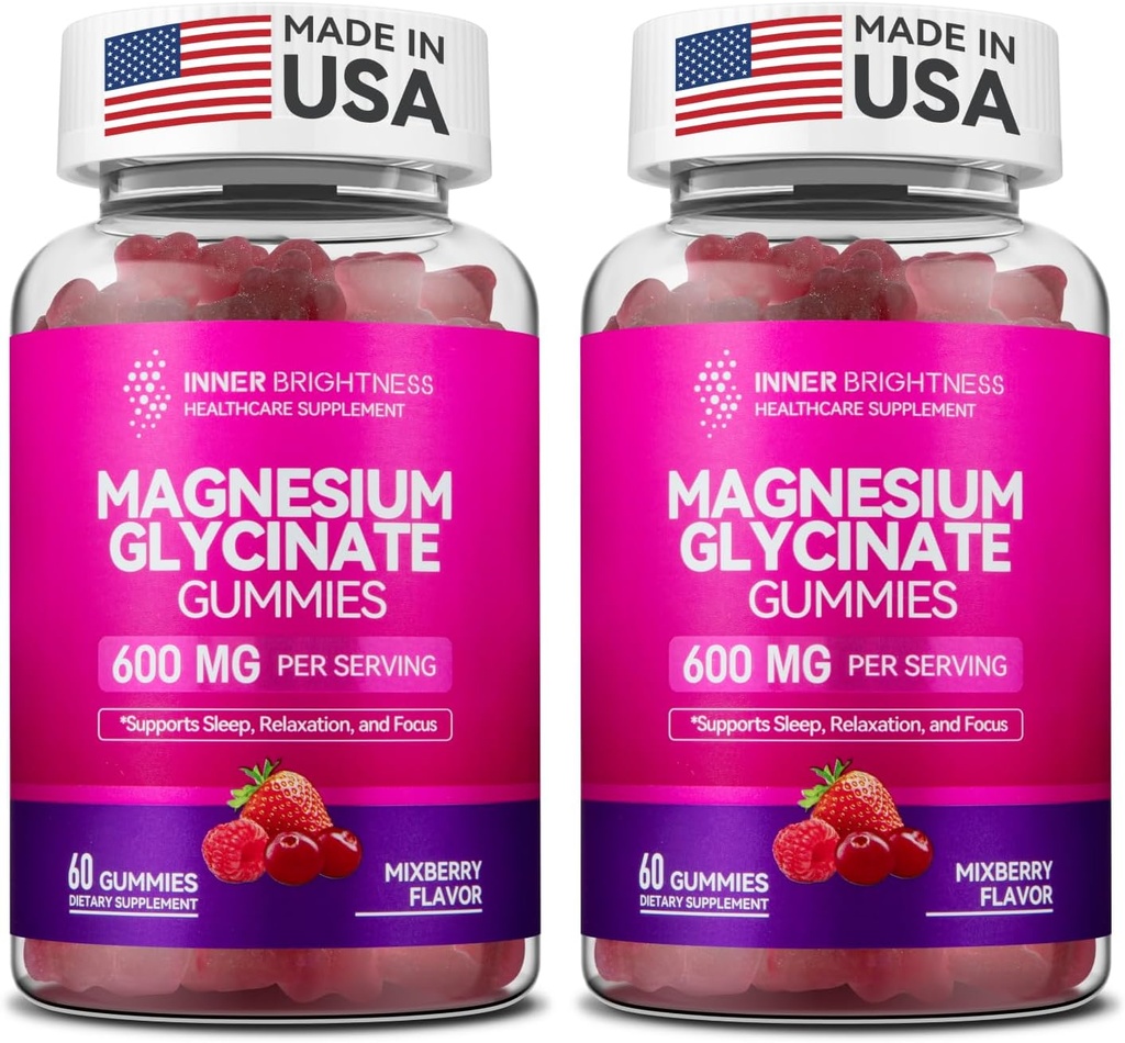 Μαγνήσιο Γλυκινικό Gummies 600mg, Μη ΓΤΟ, Χωρίς γλουτένη, Μαγνήσιο Gummies για ενήλικες, ύπνο, χαλάρωση & εστίαση, μικτό μούρο, 120 Count