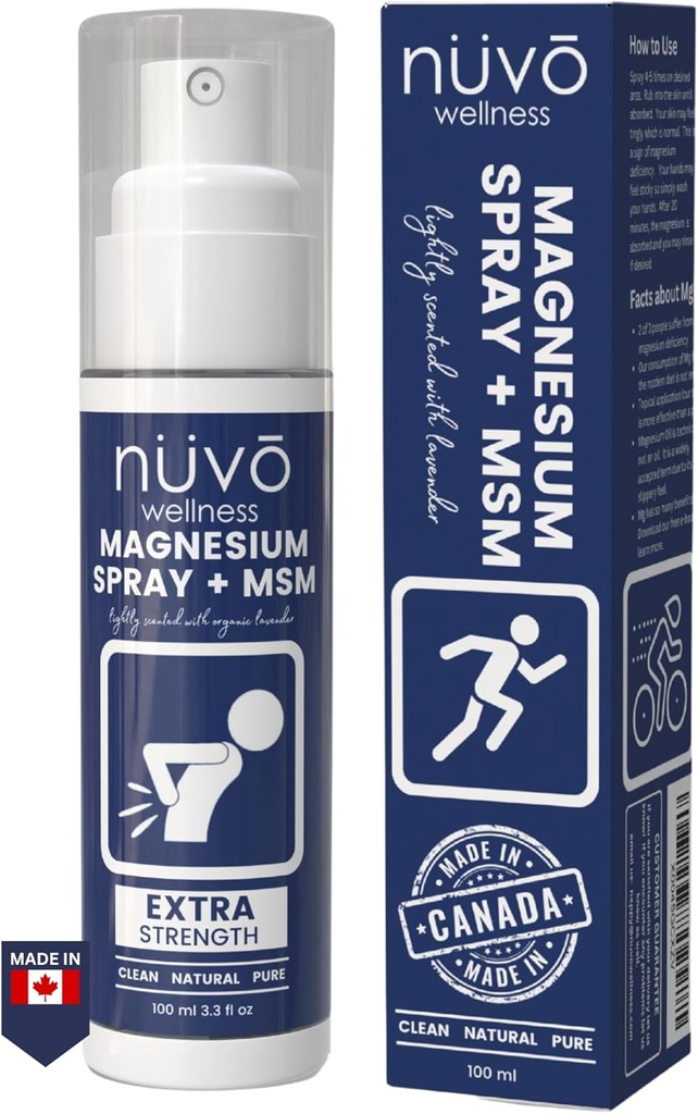 Spray de ulei de magneziu cu MSM - Spray-l departe cu magneziu - Formula transdermică cu acțiune rapidă pentru a relaxa mușchii - ușor parfumat cu lavandă - Produs din Canada 100 ml