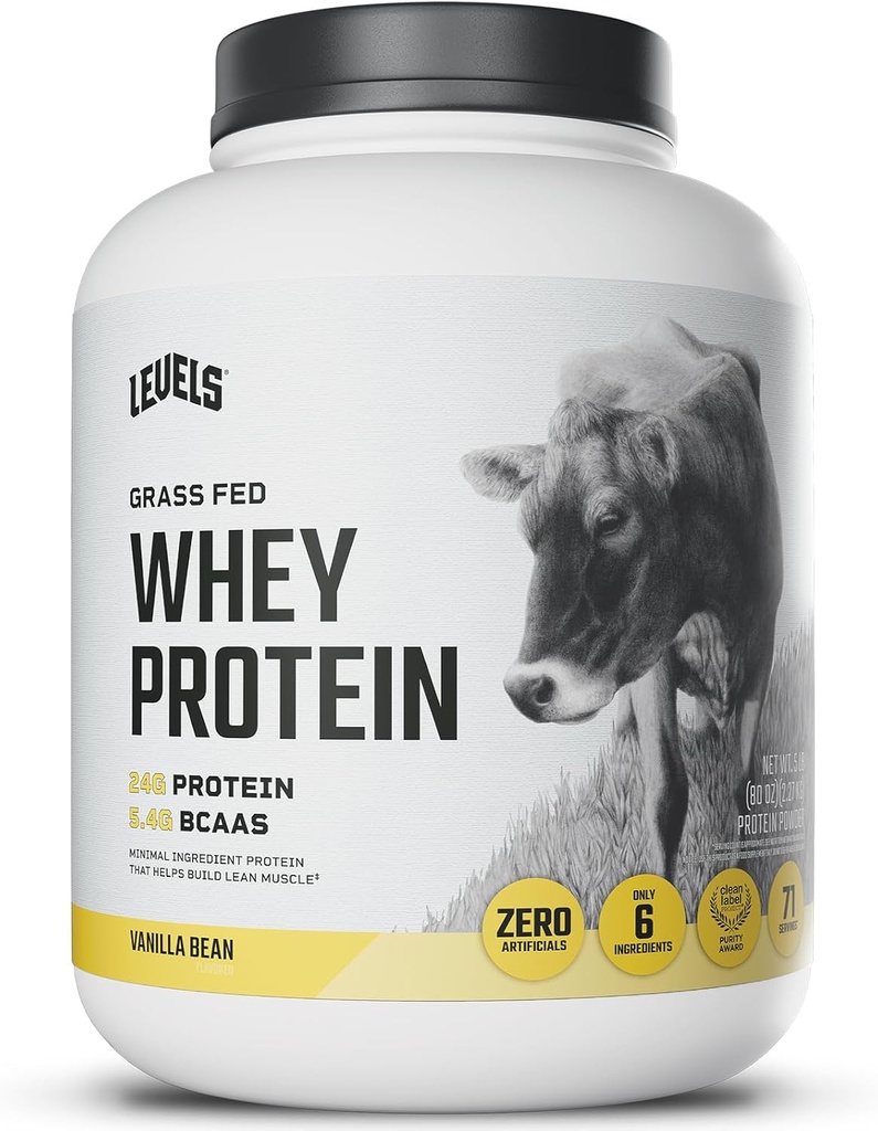 Levels Grass Fed Whey Protein Powder, No Artificials, 24G Protein, Vanilla Bean, 5LB