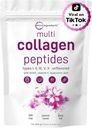 Micro Ingredients Multi Collagen Peptides Powder, 16oz | Full Spectrum Typ I, II, III, V, X + Biotin, Hyaluronic Acid, & Vitamin C | Unflavored | Keto & Paleo Friendly