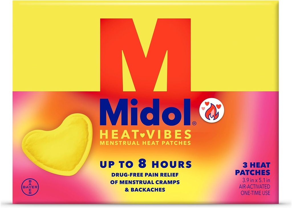 Midol Heat Vibes Menstrual Pain Relief, עבור Cramp ו-Backache הקלה, חבילה של 3