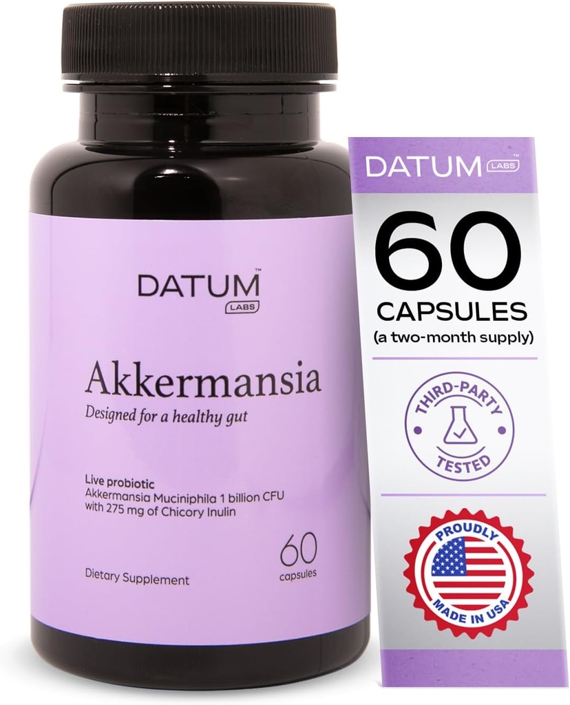 Akkermansia Muciniphila Probiotic + Prebiotic supplement - Increases GLP-1 Production, Delayed Release, Third-Party Tested, Shelf Stable, 1Bn CFU (60 Acid-Resistant Capsules)
