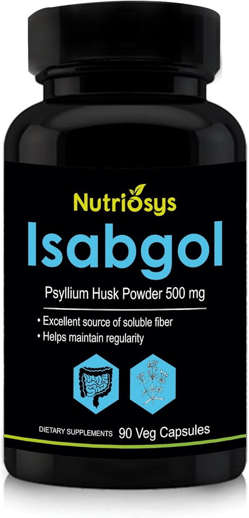 Isabgol Psyllium Husk 500 מ"ג תוסף, מקור מצוין של Soluble סיבים, 90 Veg כמוסות