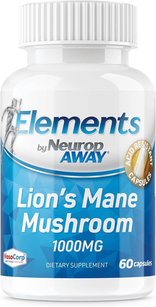 NeuropAWAY Elements Organic Lions Mane Mushroom Extract капсули (60 киселинни резистентни капсули на бутилка) Трета страна Тествани Made in a cGMP facility