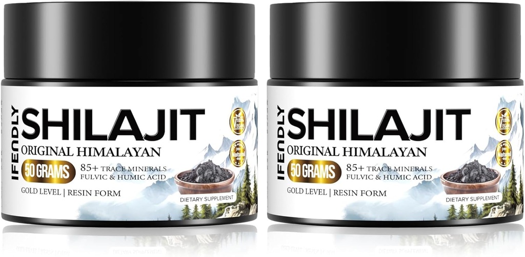 Shilajit Organic 600mg Maximum Potency Gold Grade Shilajit Resin Shilajit Supplement Natural Authentic with 85+ Trace Minerals & Fulvic Acid for Energy, Immunity, 50 Grams (2 Pack)