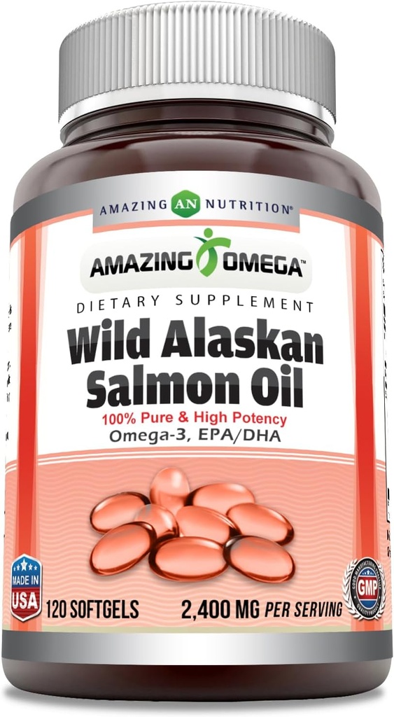 Дивовижна Омега Дика Аляска Салмонова олія (Omega-3, EPA/DHA) Supplement 2400 Mg Per Serving 120 Softgels Non-GMO Gluten-Free Made in USA