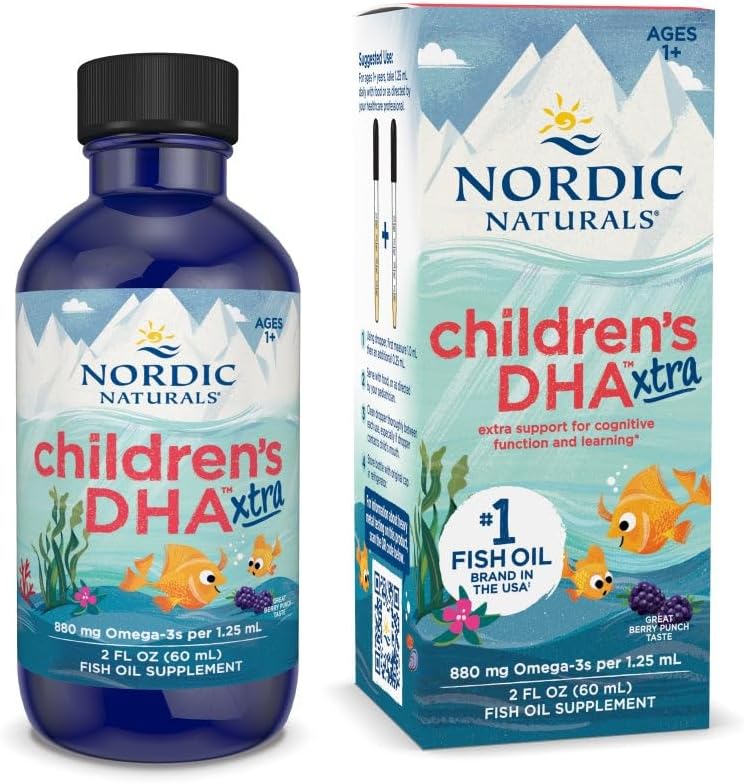 Nordic Naturals Children 's DHA Xtra, Berry Punch - 2 oz for Kids - 880 mg Total Omega-3s with EPA & DHA - Cognitive & Imunitation Function, Learning, Social Development - Non- GMO - 48 Servings