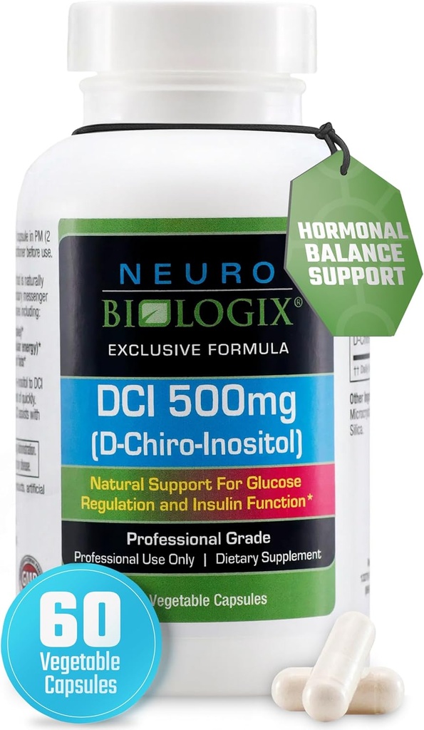 Neuro biologix High-Potency D Chiro Inositol para homes e mulleres 500mg - Complemento integrais D Chiro Inositol para soportar equilibrio hormonal, humor e enerxía - 60 cápsulas vexetais