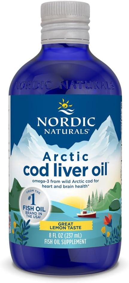 Nordic Naturals Arctic Cod Liver Oil, Citroen - 8 oz - 1060 mg Totaal Omega-3s met EPA & DHA - Hart & hersenen Gezondheid, Gezonde Immuniteit, Algehele Wellness - Non-GMO - 48 Servers