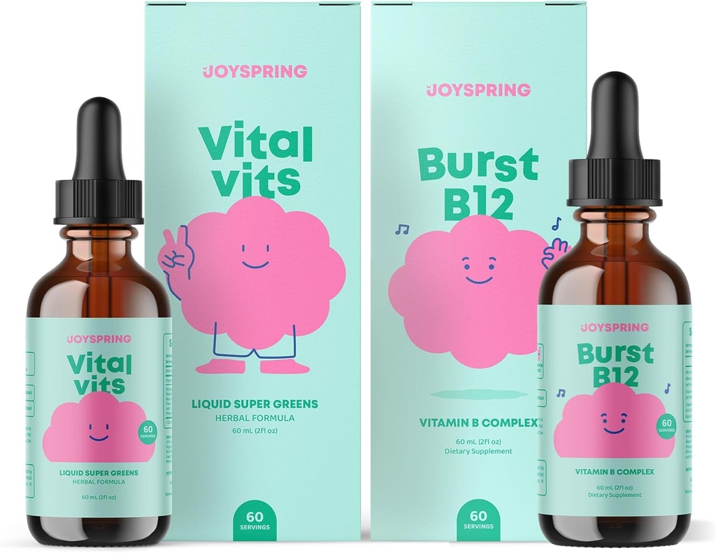 JoySpring Daily Multivitamin & B Complex Bundle | Детские витамины природного происхождения, не ГМО, неалкогольная жидкая формула, поддержка здоровья иммунитета | Веганские и вегетарианские добавки