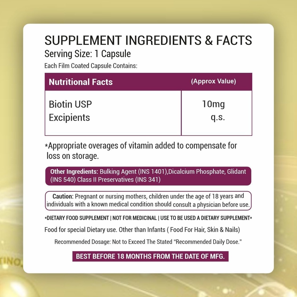 Plant Based Biotin Supplement Capsule with DHT Blockers, Omega & Biotin, Support Keratin Synthesis 124; for Stronger Hair, Skin and Nails - 90 Veg Capsules