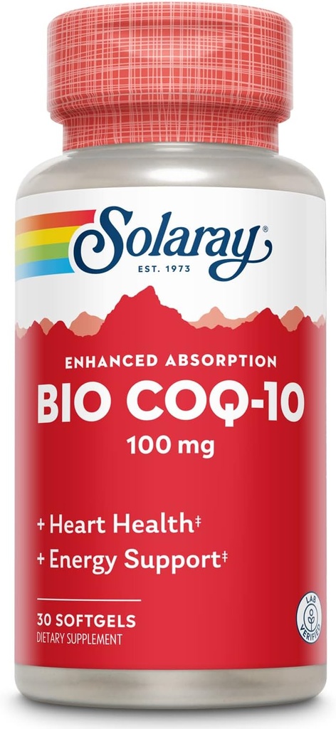SOLARAY Bio CoQ-10 100 mg | 향상된 흡수 | 비타민 A & E | 건강한 심장 및 세포 에너지 지원 (30 CT)