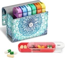 FINPAC Weekly Pill Organizers 4 раза в день, Slide Open PU Leather Case Travel Pill Vitamin Medicine Reminder и Planner с визитной карточкой для утреннего и вечернего приема.