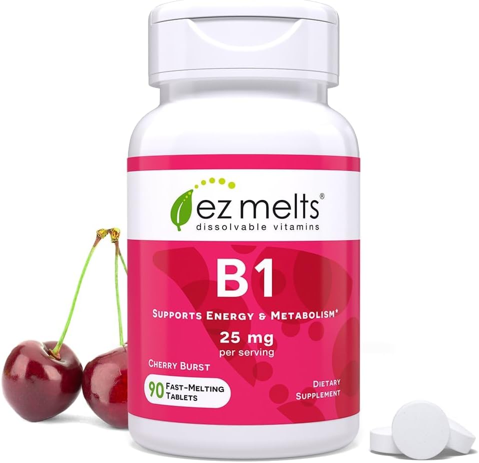 EZ Melts Dissolable vitamina B1 25 mg, Sugar-Free, 45 dies de càrrega - 1 paquet