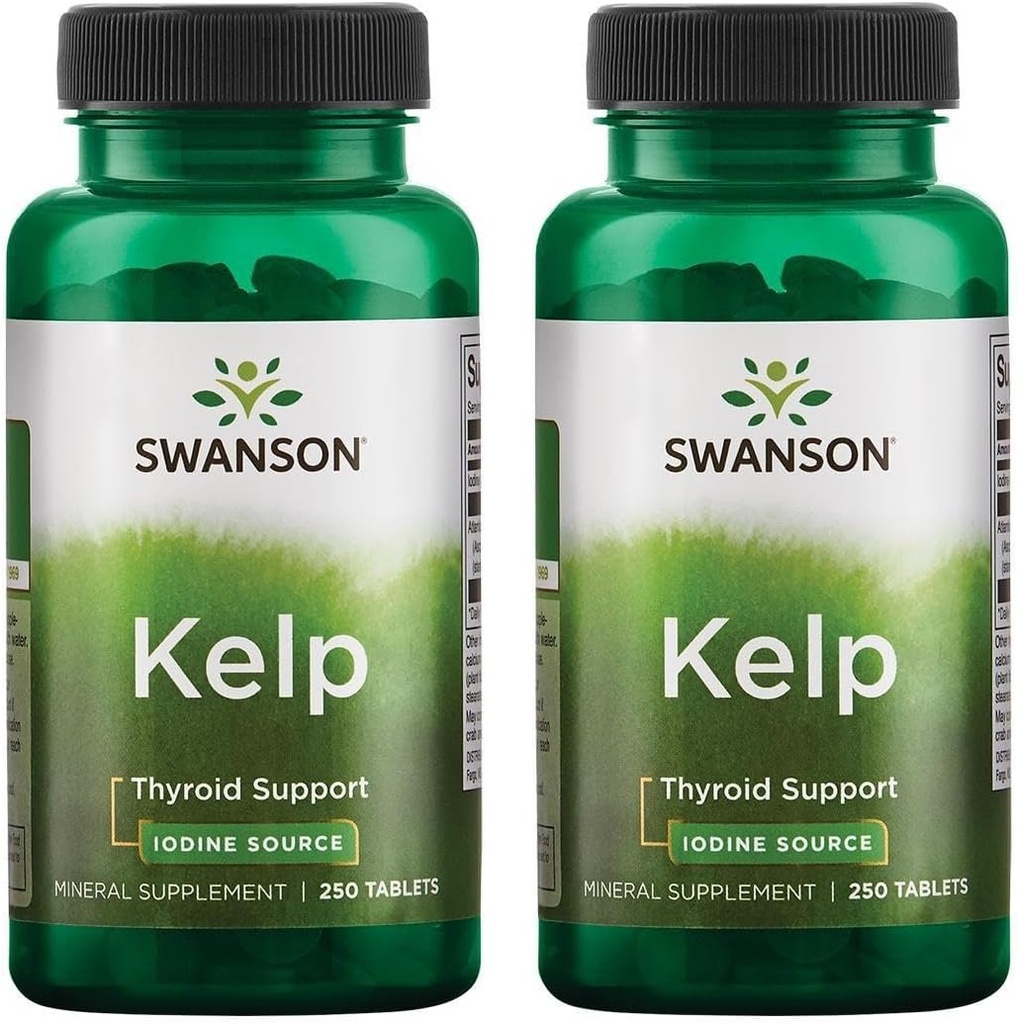 Swanson Kelp - Natural Iodine Source Supporting Hydral Health - Mineral Addition w/Iodine Source Standardized 0.4% - (250 Tablets, 225mcg Each) (2 Pack)